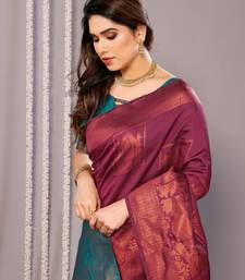 wine silk blend banarasi saree with blouse 