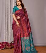 wine soft art silk banarasi saree with blouse 