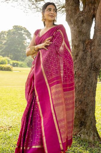 pink soft art silk banarasi saree with blouse 