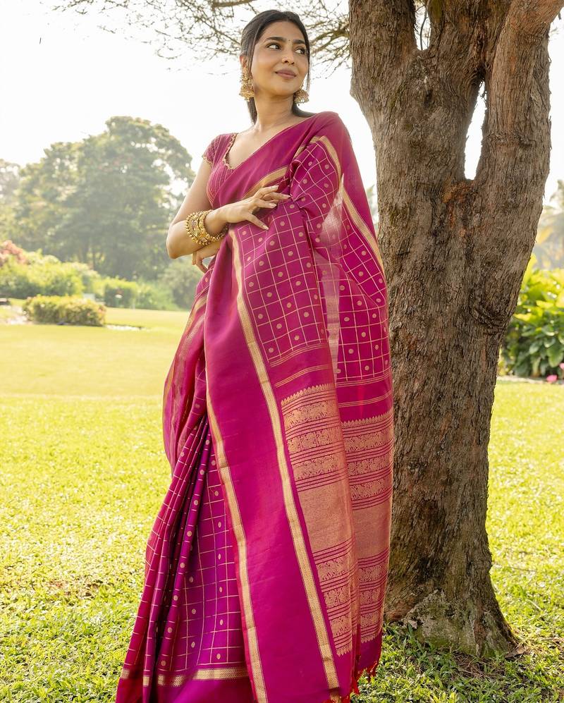 pink soft art silk banarasi saree with blouse 