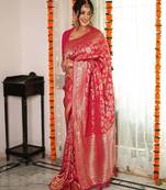 pink soft art silk banarasi saree with blouse 