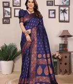 blue soft art silk banarasi saree with blouse 