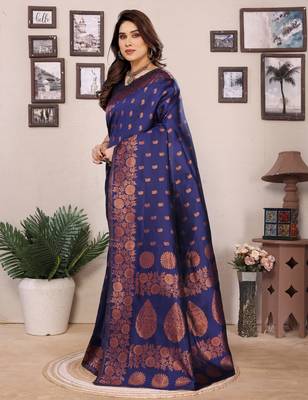 blue silk blend banarasi saree with blouse  2