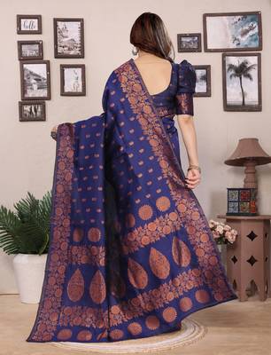 blue silk blend banarasi saree with blouse  3