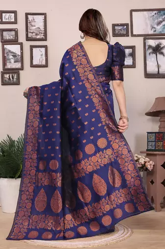 blue silk blend banarasi saree with blouse 