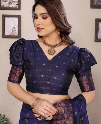 blue silk blend banarasi saree with blouse  4