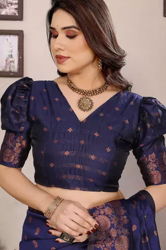 blue silk blend banarasi saree with blouse 