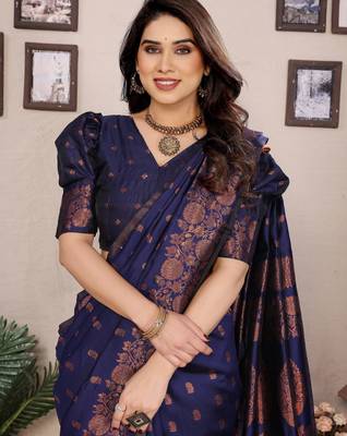 blue silk blend banarasi saree with blouse  5