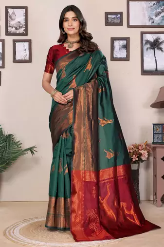 green soft art silk banarasi saree with blouse 