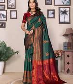 green soft art silk banarasi saree with blouse 