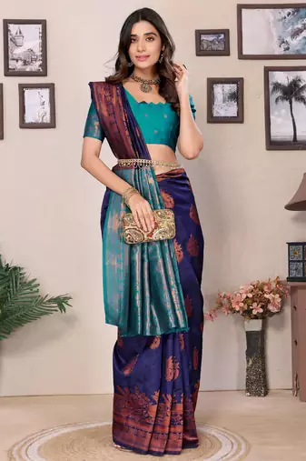 navy blue soft art silk banarasi saree with blouse 
