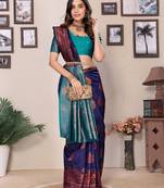 navy blue soft art silk banarasi saree with blouse 