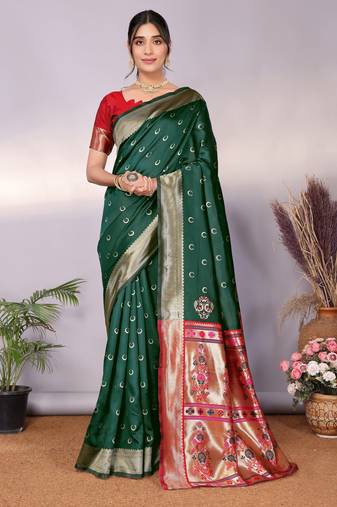 green soft art silk banarasi saree with blouse 