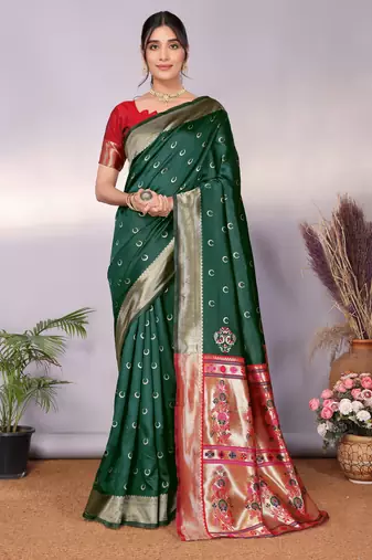 green soft art silk banarasi saree with blouse 