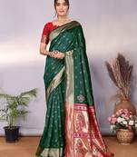 green soft art silk banarasi saree with blouse 