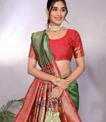 light green soft art silk banarasi saree with blouse 