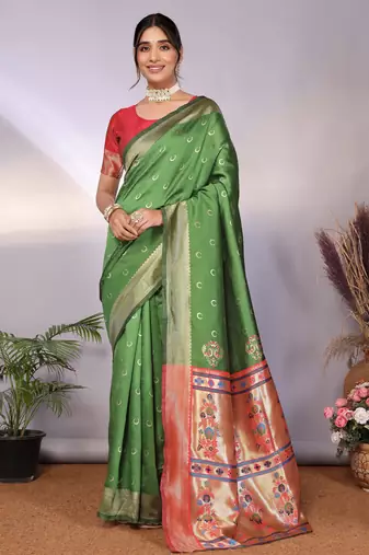 light green soft art silk banarasi saree with blouse 