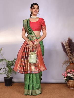light green silk blend banarasi saree with blouse  2
