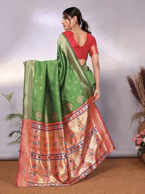 light green silk blend banarasi saree with blouse  3