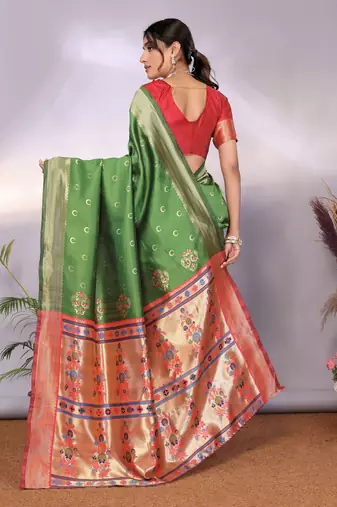 light green silk blend banarasi saree with blouse 