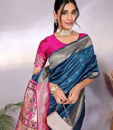 turquoise silk blend banarasi saree with blouse 