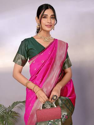 pink silk blend banarasi saree with blouse  2
