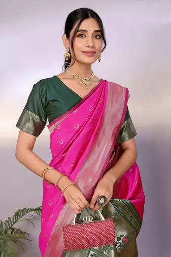 pink silk blend banarasi saree with blouse 