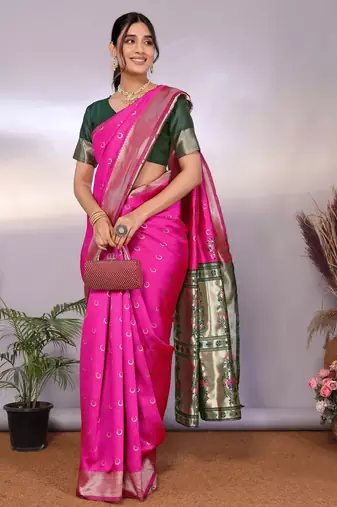 pink soft art silk banarasi saree with blouse 