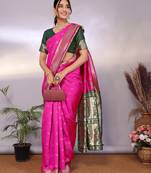 pink soft art silk banarasi saree with blouse 