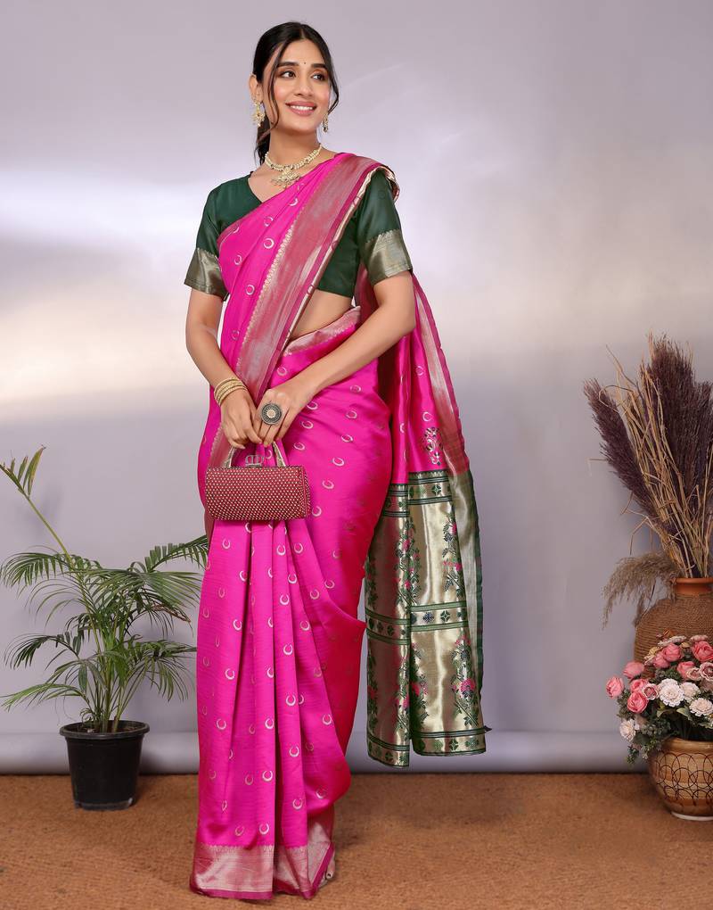 pink soft art silk banarasi saree with blouse 