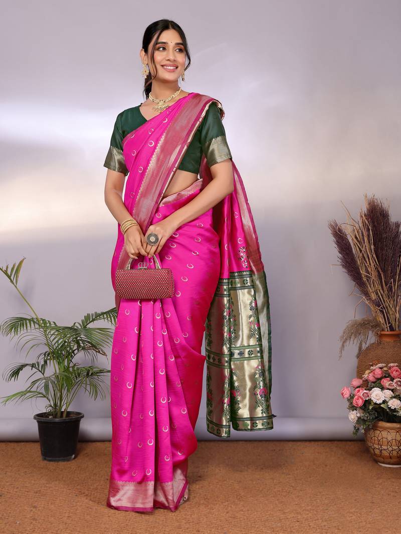 pink soft art silk banarasi saree with blouse 