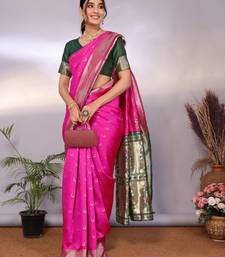 pink silk blend banarasi saree with blouse 