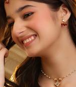 Gold plated kundan maroon stones necklace set