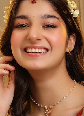 Gold plated kundan maroon stones necklace set 2