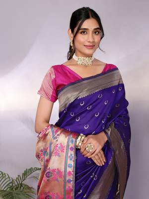 purple silk blend banarasi saree with blouse  1