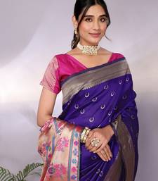 purple silk blend banarasi saree with blouse 