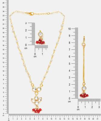 Gold plated kundan maroon stones necklace set 4