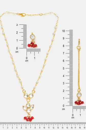 Gold plated kundan maroon stones necklace set