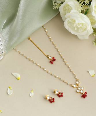Gold plated kundan maroon stones necklace set 5