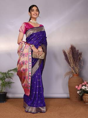 purple silk blend banarasi saree with blouse  2