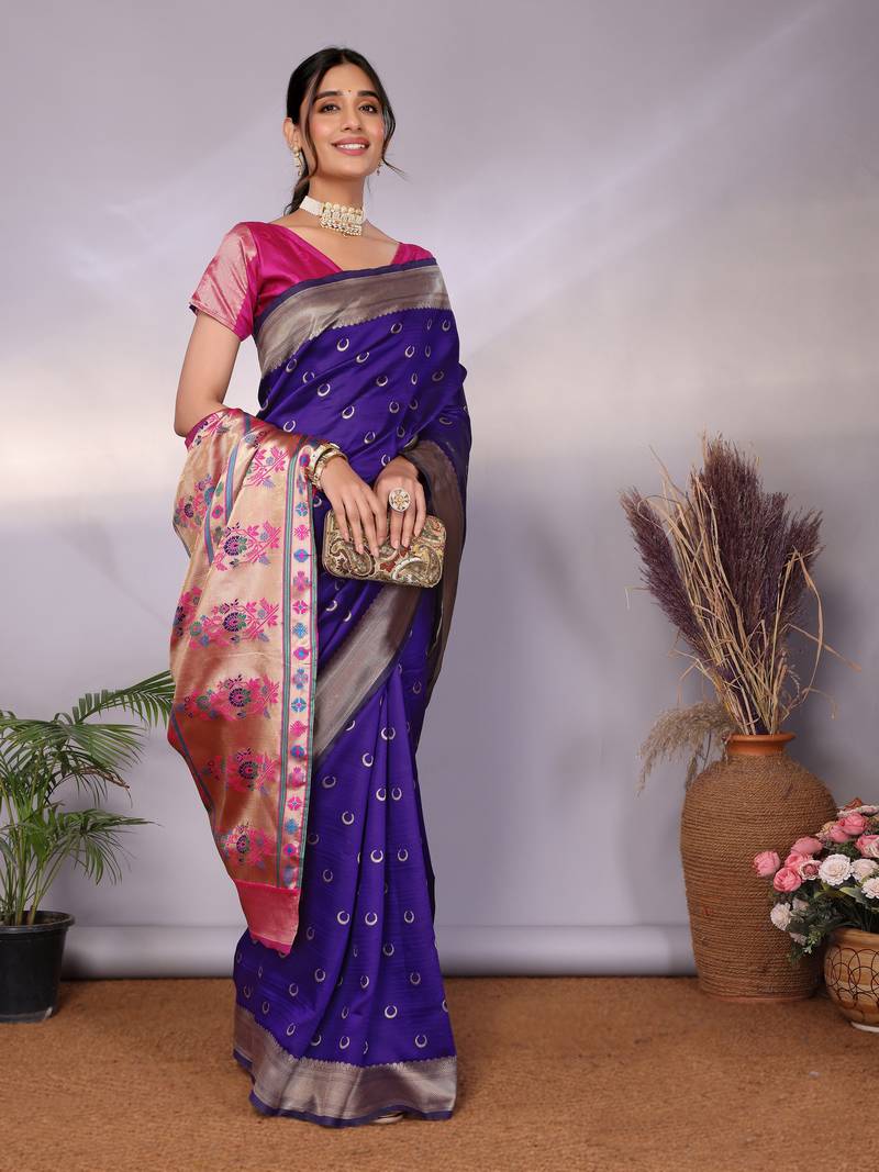 purple soft art silk banarasi saree with blouse 