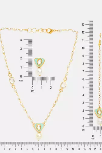Gold plated kundan green stones necklace set