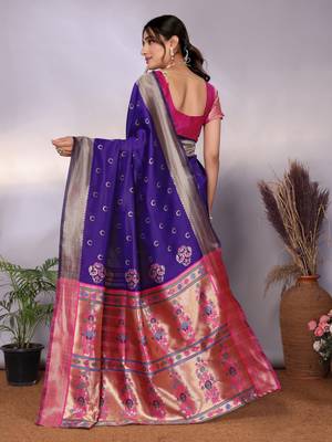 purple silk blend banarasi saree with blouse  3