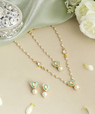 Gold plated kundan green stones necklace set 3