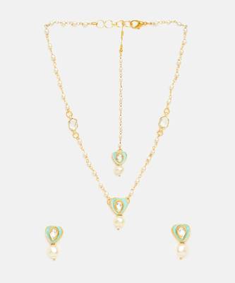 Gold plated kundan green stones necklace set 4