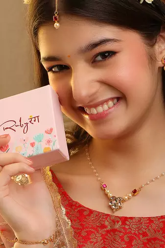 Gold plated kundan red stones necklace set