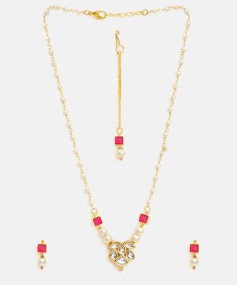 Gold plated kundan red stones necklace set 4