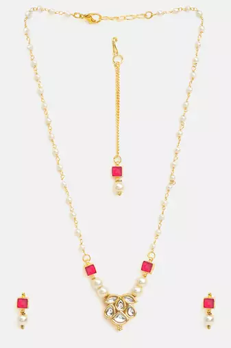 Gold plated kundan red stones necklace set