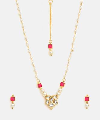 Gold plated kundan red stones necklace set 5