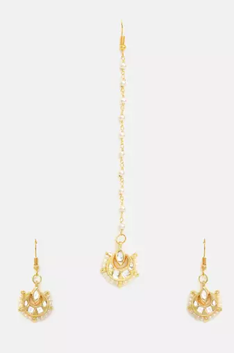 Gold plated kundan maang tikka